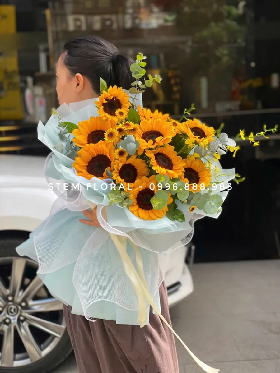 Hướng dương đón nắng — Hướng dương vàng nhụy sẫm nổi bật cùng lá xanh