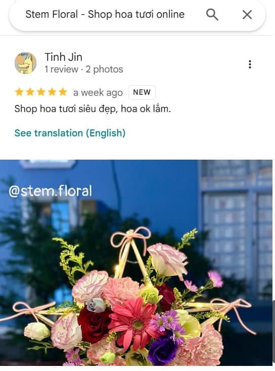Ảnh đánh giá Google Maps 5 sao của Tinh Jin